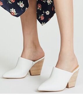 Splendid White Pointed Leather White Napa Mules with Stacked Wood Heel Size 7